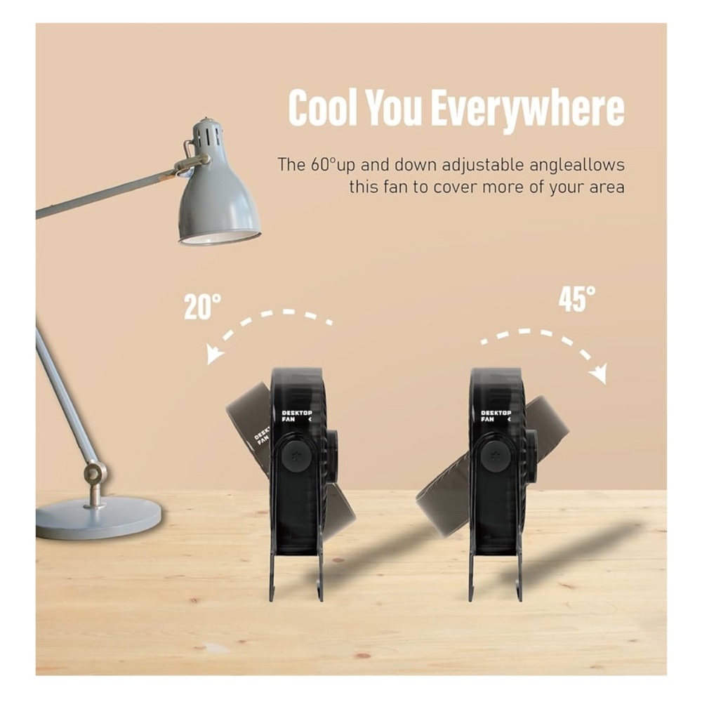 USB Desk Fan 6 Inch Portable Table Fan 3 Speeds Quiet Powerful Cooling Office - Picture 4 of 9